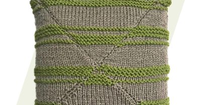 Taupe and green pillow. Text says: How to Seam the Unbiased Pillow. Photo and video tutorial on StitchesnScraps