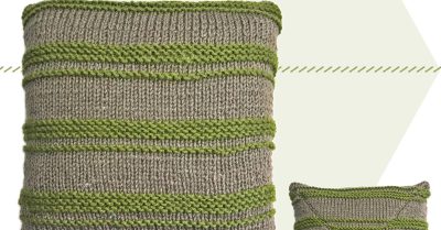 Taupe and green pillow, showing front and back - Unbiased Pillow on StitchesnScraps