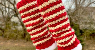 Red and white striped legwarmers - Peppermint Candy Leg Warmers - Free crochet pattern on Stitches n Scraps