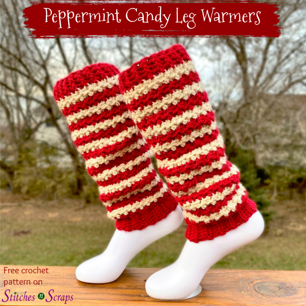 Red and white striped legwarmers - Peppermint Candy Leg Warmers - Free crochet pattern on Stitches n Scraps