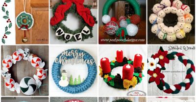 Wreaths to knit and crochet - 12 Days of Christmas Round Ups on Stitches n Scraps