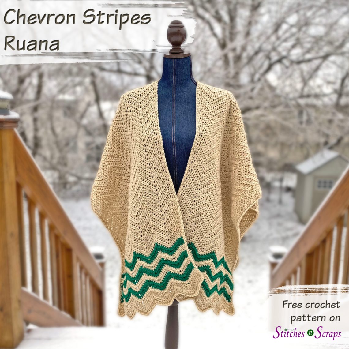 Chevron Stripes Ruana - a free crochet pattern on Stitches n Scraps