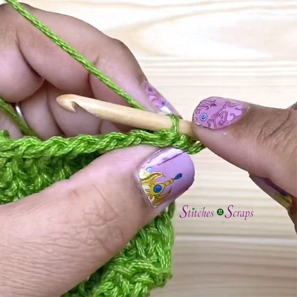 Insert hook in back bar - Tunisian reverse stitch