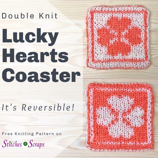 Lucky Hearts Coaster - Free double knitting pattern on Stitches n Scraps
