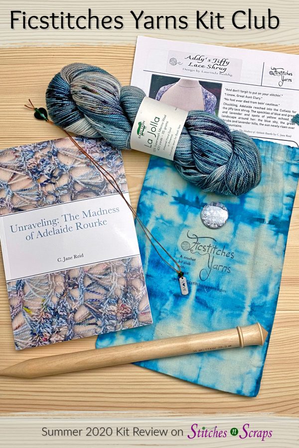 Ficstitches Yarns Kit Club Summer 2020 kit showing all the compontents