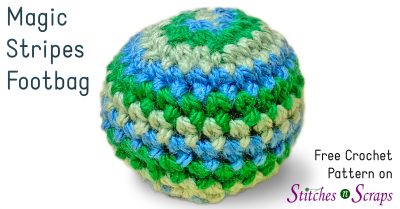 Magic stripes crochet footbag on Stitches n Scraps