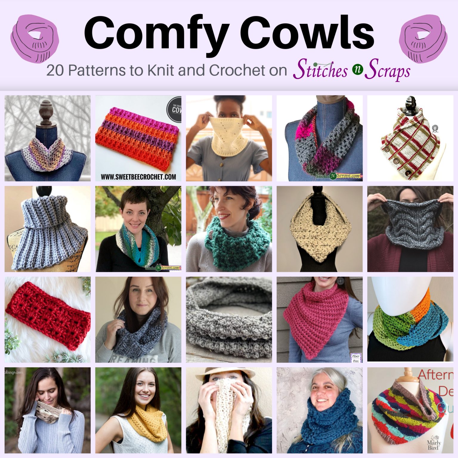 20+ Crochet Cowl Patterns Comfy Cowls - 20 Patterns to Knit and Crochet - Stitches n Scraps