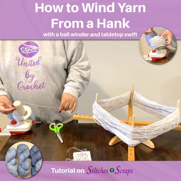 How to Wind Yarn from a Hank, with a ball winder and tabletop swift. 
