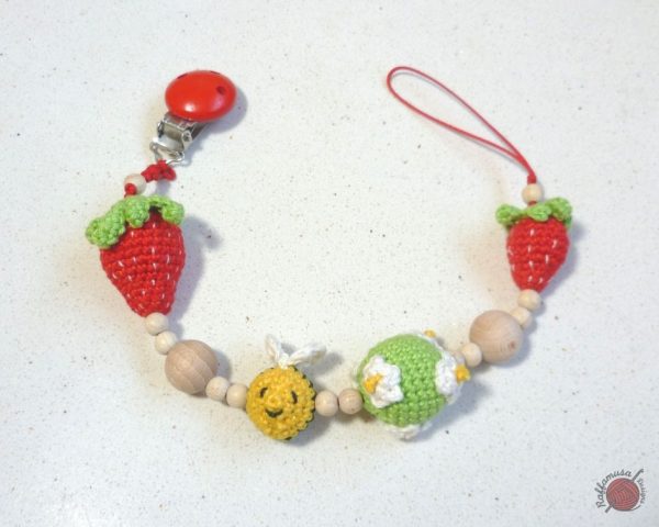 Strawberry Pacifier Clip from Raffamusa Designs