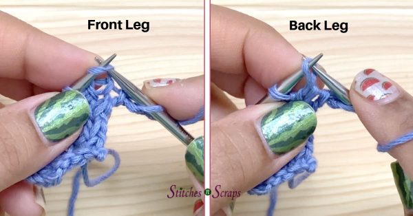 front and back legs of a knit stitch