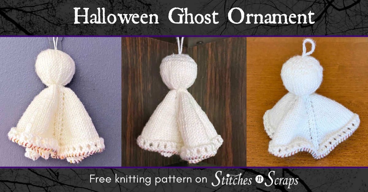 Halloween Ghost Ornament - Free knitting pattern on Stitches n Scraps