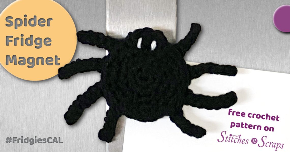 Spider Fridge Magnet - free crochet pattern on Stitches n Scraps