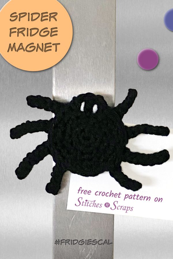 Spider Fridge Magnet - free crochet pattern on Stitches n Scraps