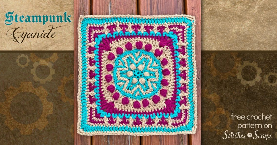 Steampunk Cyanide crochet blanket square pattern on Stitches n Scraps