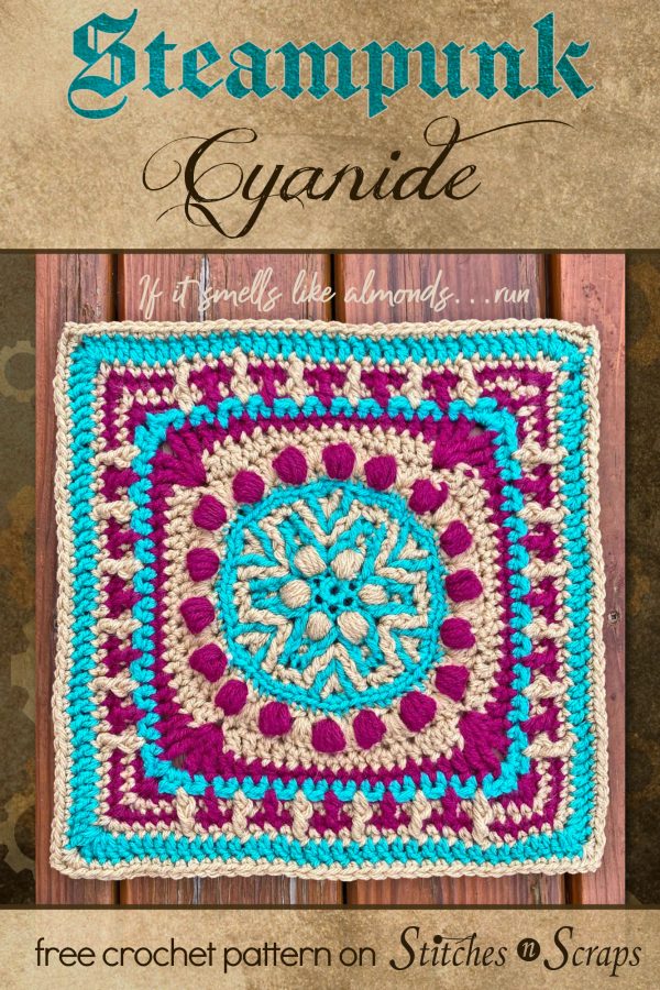 Steampunk Cyanide crochet blanket square pattern on Stitches n Scraps