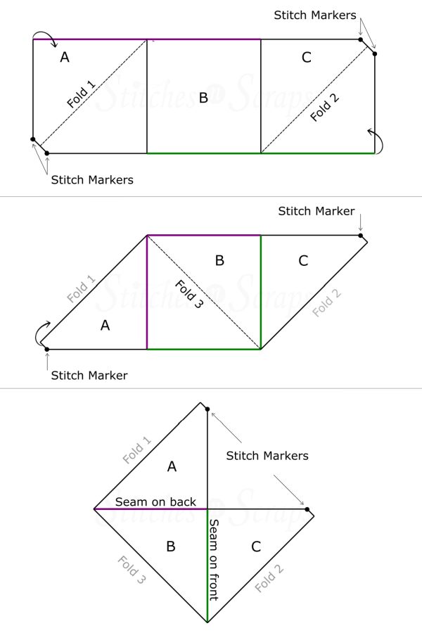 Origami Bag Folding diagram vertical