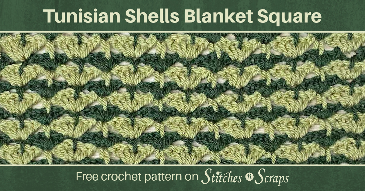 Tunisian Shells Blanket Square - free crochet pattern on Stitches n Scraps