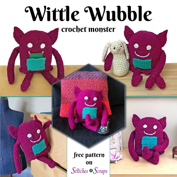 Wittle Wubble Crochet Monster - free pattern on Stitches n Scraps
