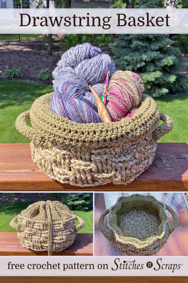 Soft top, drawstring basket - free crochet pattern on Stitches n Scraps