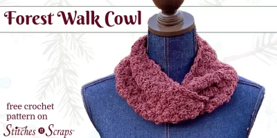 Forest walk twisted cowl crochet pattern on Stitches n Scraps
