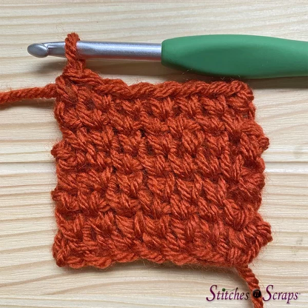 Swatch of split single crochet in rows