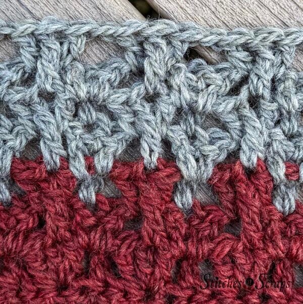 Closeup of spike granny stitches